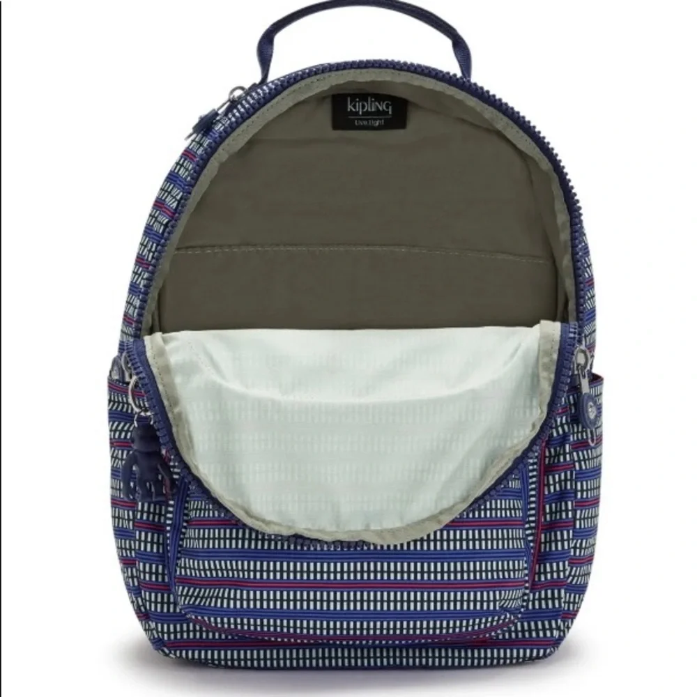 Kipling Small Backpack SEOUL Tablet Protection BLUE GEO PRINT - Picture 3 of 8